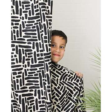 Worthwhile Goods Modern Black and Ivory Brushstroke Print Shower Curtain - Abstract Minimalist Patte...