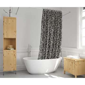 Worthwhile Goods Modern Black and Ivory Brushstroke Print Shower Curtain - Abstract Minimalist Pattern - Neutral Design - Trendy Fabric Shower Curtain for Any Bathroom - 72x72 Inches (Brushstroke)