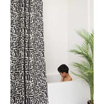 Worthwhile Goods Modern Black and Ivory Brushstroke Print Shower Curtain - Abstract Minimalist Pattern - Neutral Design - Trendy Fabric Shower Curtain for Any Bathroom - 72x72 Inches (Brushstroke)