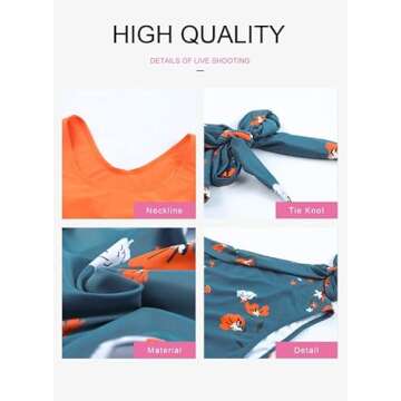 Dokotoo Womens 2 Piece Swimsuit Scoop Neck Sleeveless 2024 Racerback Tummy Control High Waisted Tie Knot Flattering Bathing Suits Long Lined Floral Bikini Orange X-Large