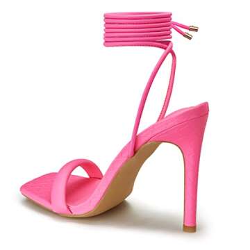 GENSHUO Strappy Lace up Stilletos High Heel Sandals Women Open Square toe Tie up Heels Sexy Wedding Dressy Shoes