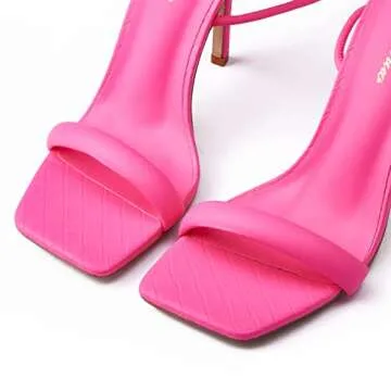 GENSHUO Strappy Lace up Stilletos High Heel Sandals Women Open Square toe Tie up Heels Sexy Wedding Dressy Shoes