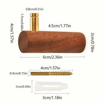 Homode Coat Hooks, Wooden Wall Hooks Heavy Duty, 2 Pack Decorative Wall Hanger with Gold Peg, for Hanging Clothes, Robes, Hats, Backpack, Plant, Keys, Purses, Leash, Black Walnut