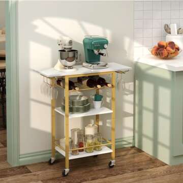 LAATOOREE Bar Cart, Home Bar Serving Cart, 3 Tier Mobile Drink Beverage Cart, Rolling Kitchen Shelf ...
