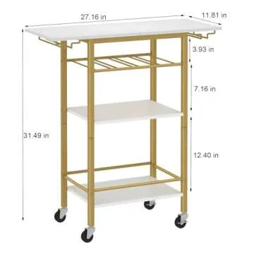 LAATOOREE Bar Cart, Home Bar Serving Cart, 3 Tier Mobile Drink Beverage Cart, Rolling Kitchen Shelf Cart with Wine and Glass Holder, for Dinning Room, Living Room, Kitchen