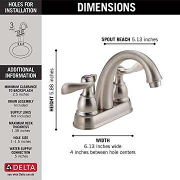 Delta Faucet Windemere Centerset Bathroom Faucet Brushed Nickel, Bathroom Sink Faucet, Metal Drain Assembly, Stainless B2596LF-SS