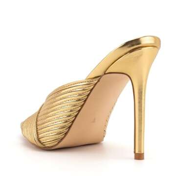 KaroNairy Women's Pointed Open Toe Heels Sandals Slip on Stilettos Heeled Pumps Shoes Wedding Dressy Brushed Gold