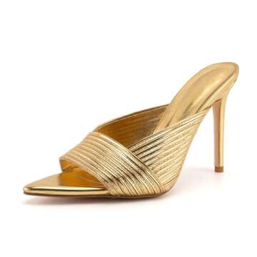 KaroNairy Women's Pointed Open Toe Heels Sandals Slip on Stilettos Heeled Pumps Shoes Wedding Dressy Brushed Gold