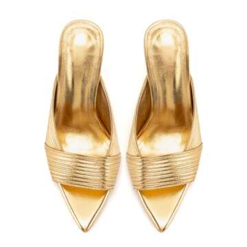 KaroNairy Women's Pointed Open Toe Heels Sandals Slip on Stilettos Heeled Pumps Shoes Wedding Dressy Brushed Gold