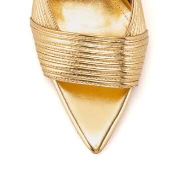 KaroNairy Women's Pointed Open Toe Heels Sandals Slip on Stilettos Heeled Pumps Shoes Wedding Dressy Brushed Gold