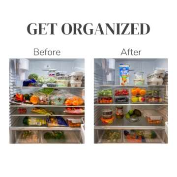 Stackable Fridge Organizer Set of 4 - Clear Organizing Bins for Kitchen Storage, Refrigerator, Freezer, Pantry, Cabinet, and RV Cupboard - Acrylic Food Safe Container, BPA Free Plastic Fridge Bin