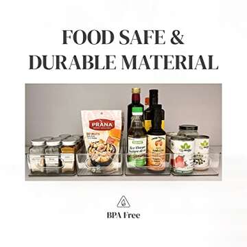 Stackable Fridge Organizer Set of 4 - Clear Organizing Bins for Kitchen Storage, Refrigerator, Freezer, Pantry, Cabinet, and RV Cupboard - Acrylic Food Safe Container, BPA Free Plastic Fridge Bin