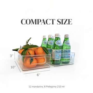 Stackable Fridge Organizer Set of 4 - Clear Organizing Bins for Kitchen Storage, Refrigerator, Freezer, Pantry, Cabinet, and RV Cupboard - Acrylic Food Safe Container, BPA Free Plastic Fridge Bin