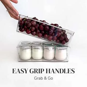 Stackable Fridge Organizer Set of 4 - Clear Organizing Bins for Kitchen Storage, Refrigerator, Freezer, Pantry, Cabinet, and RV Cupboard - Acrylic Food Safe Container, BPA Free Plastic Fridge Bin