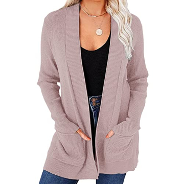 Soft and Stylish MEROKEETY Women's Fall Open Front Waffle Knit Cardigan with Pockets