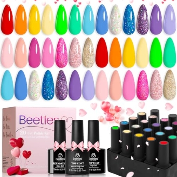 Beetles Gel Polish Nail Set 23 Pcs 20 Colors Rainbow Summer Collection Green Pink Blue Glitter Nude ...
