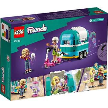 LEGO Friends Mobile Bubble Tea Shop Toy Building Set 41733, Fun Pretend Play Toy Vehicle Set with Toy Scooter, Mobile Cart, Cash Register, Play Store Gift Idea for Girls Kids Boys Ages 6+ Years Old