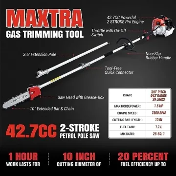 MAXTRA 42.7CC Gas Pole Saw 16-Foot Reach Tree Trimmer