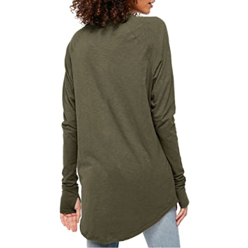 Casual Army Green Long Sleeve Crew Neck Tops with Thumb Holes