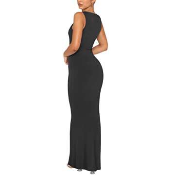 REORIA Women's Summer Sexy Casual Lounge Tank Long Dress Elegant Wedding Guest Sleeveless Halter Neck Bodycon Maxi Dresses Black Medium