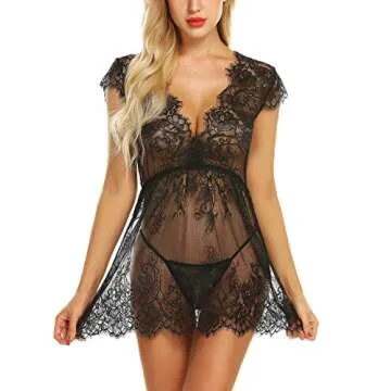 Klier Women Sexy Lace Lingerie Nightwear Babydoll Black