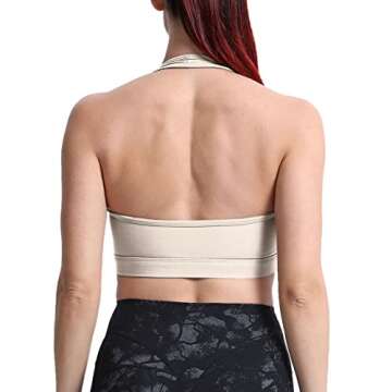 Aoxjox Women's Workout Sports Bras Fitness Backless Padded Halter Bra Yoga Crop Tank Top (Mink, Medium)