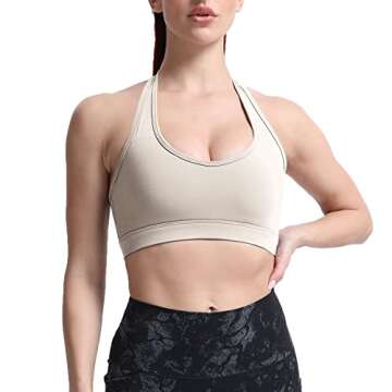 Aoxjox Women's Workout Sports Bras Fitness Backless Padded Halter Bra Yoga Crop Tank Top (Mink, Medium)