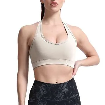 Aoxjox Women's Workout Sports Bras Fitness Backless Padded Halter Bra Yoga Crop Tank Top (Mink, Medium)