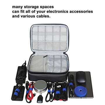 Travel Tech Organizer Bag Electronics Accessories Cable Shockproof Case Charger IT Cord Wire Water Resistant Double Layers Medium Pouch (Black)