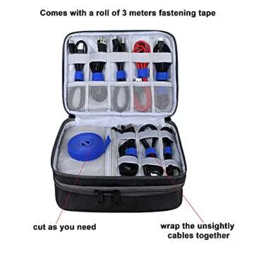 Travel Tech Organizer Bag Electronics Accessories Cable Shockproof Case Charger IT Cord Wire Water Resistant Double Layers Medium Pouch (Black)