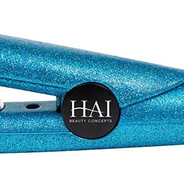 HAI 1 Inch Tri-Diamond Flat Iron - Dual Voltage Hair Straightener - Hair Flat Iron Up to 450°F for All Hair Types - Professional Fast Heating & Auto Shut-Off After 60-Minutes - Dazzling Glitter Blue