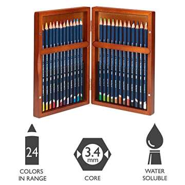 Derwent Colored Pencils, WaterColour, Water Color Pencils, Drawing, Art, Gift Set Wooden Box, 24 Count (2300152)
