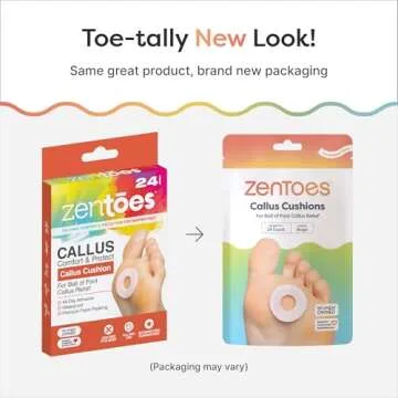 ZenToes Callus Cushions | Water-Resistant Self-Stick Adhesive Corn Pads | Foot, Heel, & Toe Discomfort Relief | Soft Foam for Friction Protection | Ideal for Active Lifestyles | 48-Pack