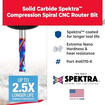 Amana Tool Spektra Extreme Tool Life Solid Carbide CNC Compression Spiral Router Bit, 46170-K, 1/4 D...