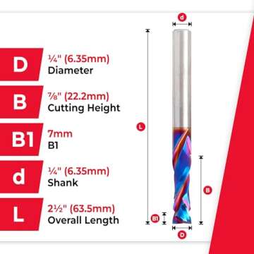 Amana Tool Spektra Extreme Tool Life Solid Carbide CNC Compression Spiral Router Bit, 46170-K, 1/4 D x 7/8 CH x 1/4 Shank x 2-1/2 Inch Long 2 Flute