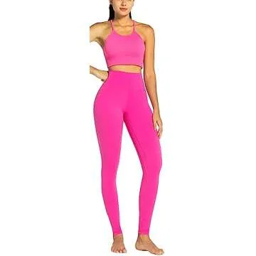 Sunzel Workout Leggings for Women, Squat Proof High Waisted Yoga Pants 4 Way Stretch, Buttery Soft 28" Inseam Hot Pink Small