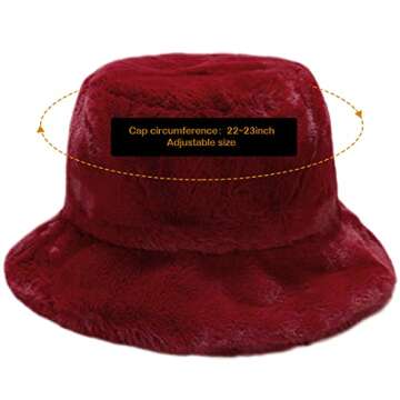 XYIYI Wine Furry Bucket Hat Fluffy Winter Warm Fisherman Cap Gifts for Women Teen Girls
