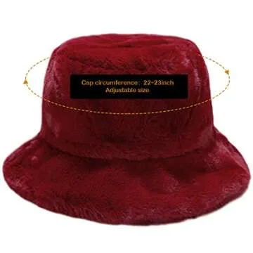 XYIYI Wine Furry Bucket Hat Fluffy Winter Warm Fisherman Cap Gifts for Women Teen Girls
