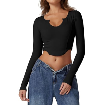 QINSEN Women's Long Sleeve Crop Top - Stylish and Versatile