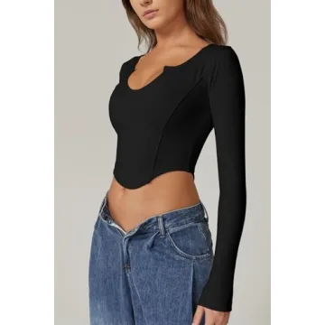 Stylish QINSEN Women's Long Sleeve Crop Top for Comfort