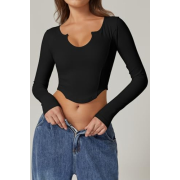 Stylish QINSEN Women's Long Sleeve Crop Top for Comfort