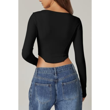 Stylish QINSEN Women's Long Sleeve Crop Top for Comfort