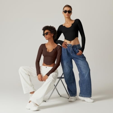 Stylish QINSEN Women's Long Sleeve Crop Top for Comfort