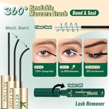 KEYYOU Lash Extension Kit 144pcs Thick Super Soft Lash Clusters,10-18mm D Curl Individual Lashes Kit with Lash Bond and Seal Applicator and Brush Remover Easy to DIY at Home（PC03Kit-D-10-18MIX）