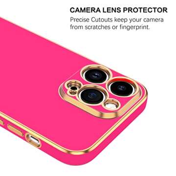 BENTOBEN Compatible with iPhone 14 Pro Max Case, Slim Luxury Electroplated Bumper Women Men Girl Protective Soft Case Cover with Strap for iPhone 14 Pro Max 6.7 inch,Hot Pink/Gold