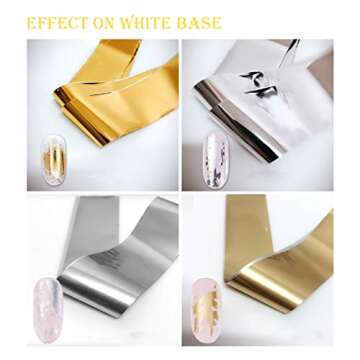 AIFAIFA Nail Foil Nail Art Foil Glue Gel 1 Bottle 16ML with 10PCS, Metallic Transfer Nail Foils, Manicure Art DIY Metal Stickers Gold, Silver, Rose Foil for Nails, Stickers Required Nail Lamp Soak Off