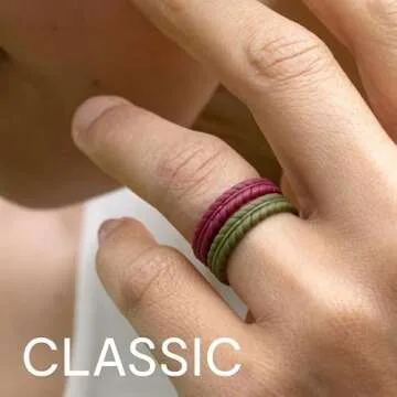 ROQ Silicone Rubber Wedding Rings for Women, Thin Lavender Leaves, Rubber Silicone Wedding Band, Bridal Jewelry Set, Anniversary Rings, Promise Ring, Multi Packs, Multi Colors