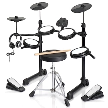 Ktaxon Electric Drum Set - Complete Beginner Kit with Mesh Drums, 150 Sounds, and Adjustable Throne
