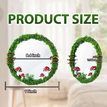 EVOLUX Mushroom Mirror Small Wall Decorative Mirror Handmade Moss Round Mirror Cottage Core Decor Mushroom Decor Room Decor Aesthetic Mirror(11")