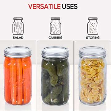 12 Wide Mouth Mason Jars with Lids & Labels - 32 Oz